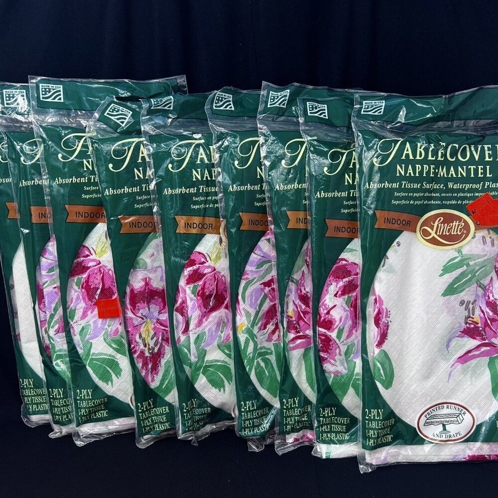 Linette 2-Ply Table Cover Cloth Sz 44" X 96" Indoor Tissue Plastic - 9 Pcs NEW